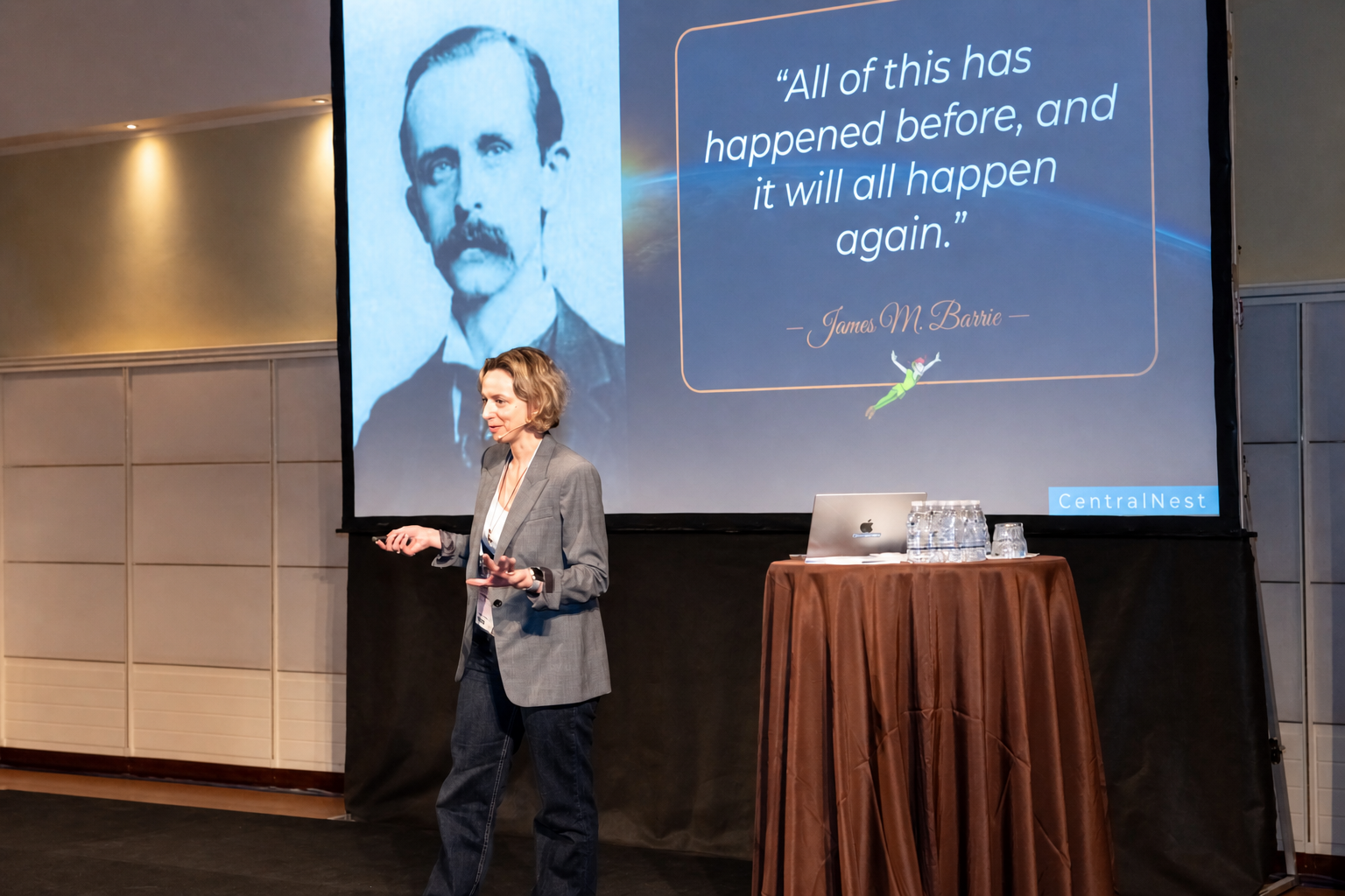 Victoria Papathanasiou delivering The AI-Powered Mover keynote at FEDEMAC Week 2026, Crete